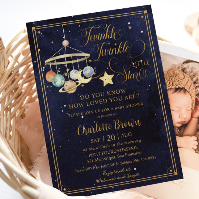 Invitation Twinkle Little Star Planets Baby shower ciel noctu (Créateur téléchargé)