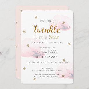 Invitation Twinkle Little Star rose 1er anniversaire Invitati
