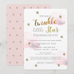 Invitation Twinkle Little Star Rose Girl Drive-by Baby shower
