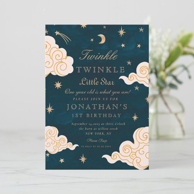 Invitation Twinkle Little Stars Cute Moon 1er Anniversaire (Créateur téléchargé)