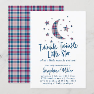 Invitation Twinkle Little Stars Plaid Baby shower