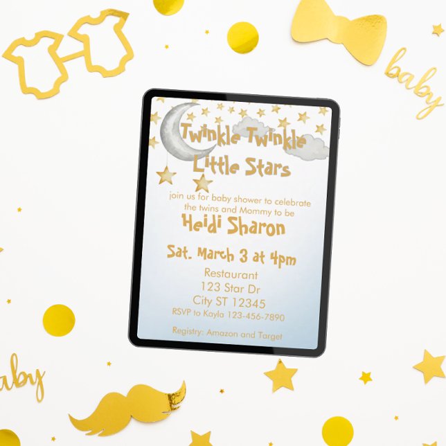 Invitation Twinkle Little Stars, twin baby shower (Créateur téléchargé)