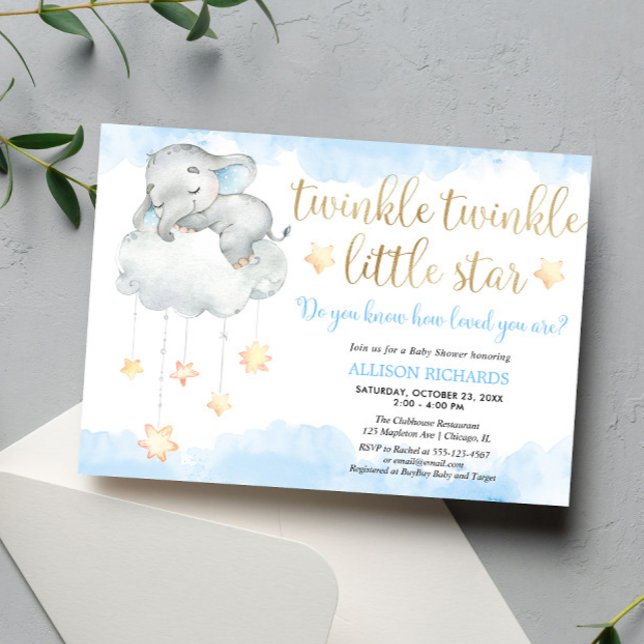 Invitation Twinkle scintille petit baby shower d'or bleu étoi (Créateur téléchargé)