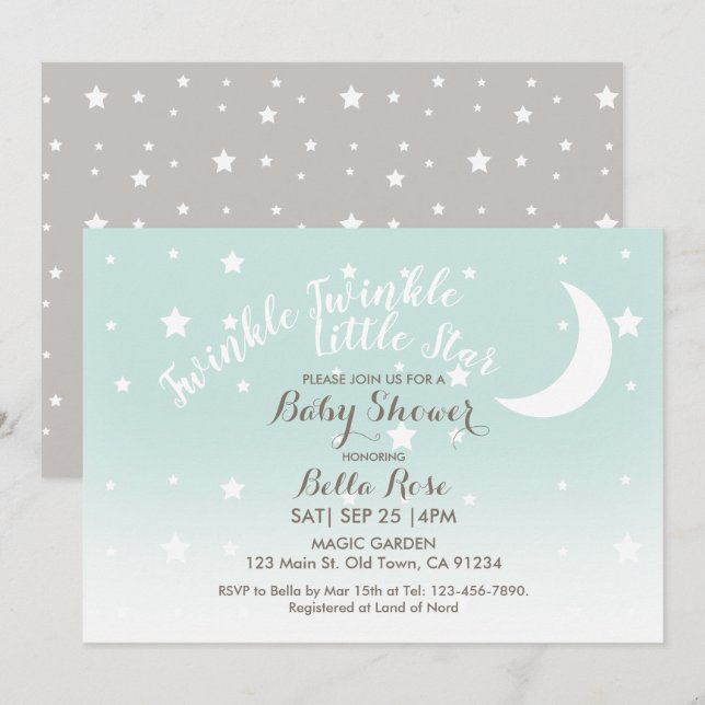 Invitation Twinkle scintiller petit baby shower à la menthe é (Devant / Derrière)