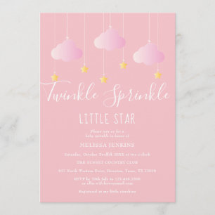 Invitation Twinkle Sprinkle Little Star Baby Girl Douche rose
