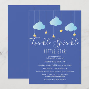 Invitation Twinkle Sprinkle Little Star Baby shower bleu