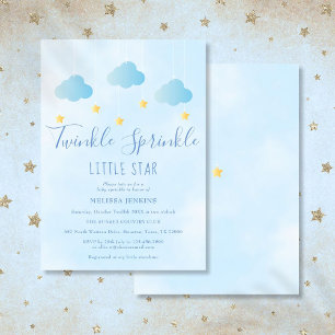Invitation Twinkle Sprinkle Little Star Boy Baby shower bleu