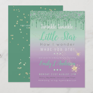 Invitation TWINKLE STAR Green Purple Drip Parties scintillant