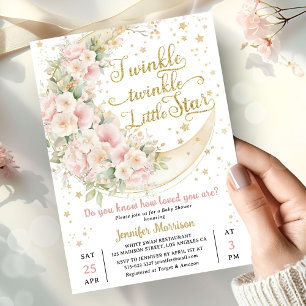 Invitation Twinkle Star Moon Baby Shower Fille Rose