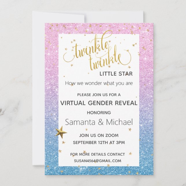 Invitation Twinkle Star Virtual Parties scintillant Sexe Reve (Devant)
