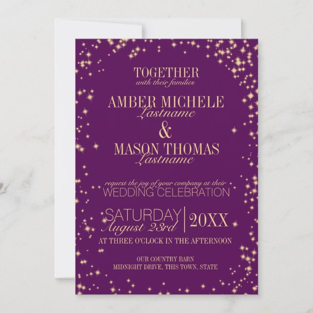 Invitation Twinkle Stars Gold Sparkle Mariage (Devant)