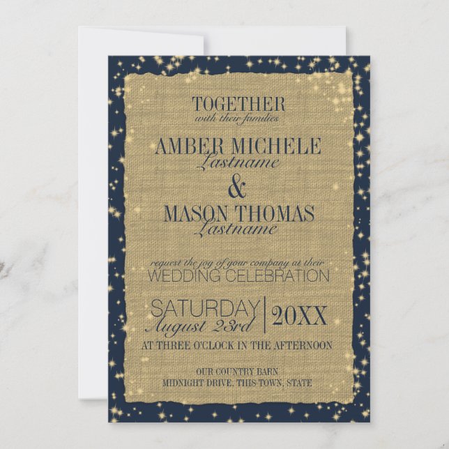 Invitation Twinkle Stars Rustic Burlap Mariage (Devant)