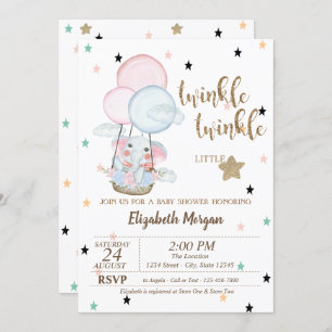 Invitation Twinkle Twinkle, Baby shower de ballons éléphants