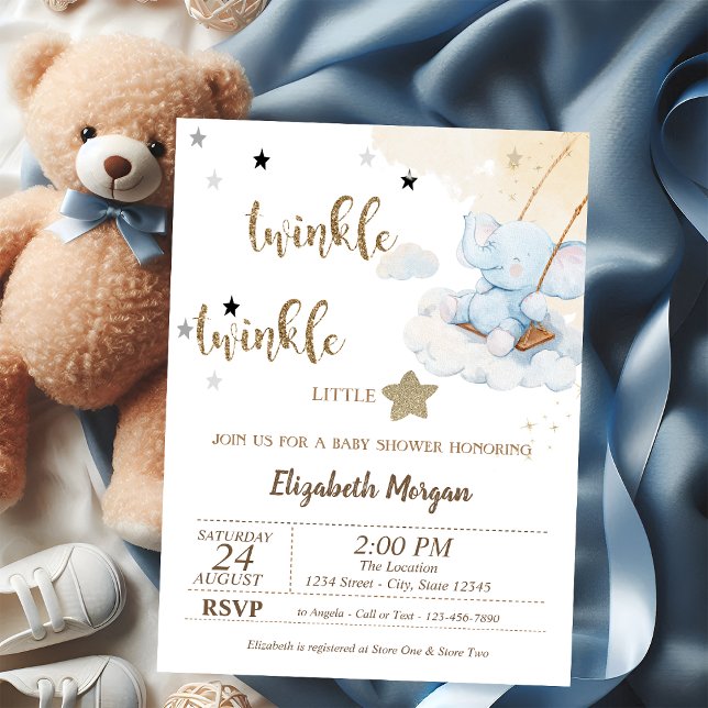 Invitation Twinkle Twinkle Blue Bear Lune Stars Baby shower (Créateur téléchargé)
