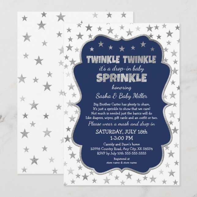 Invitation Twinkle Twinkle Drop in Baby Sprinkle (Devant / Derrière)