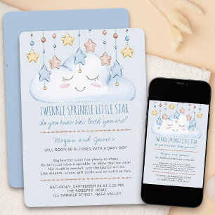 Invitation Twinkle Twinkle Étoiles et Nuage Bébé Sprinkle