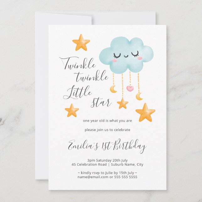 Invitation Twinkle Twinkle Little Star 1er anniversaire (Devant)