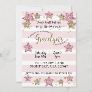 Invitation Twinkle Twinkle Little Star 1er anniversaire Pink 