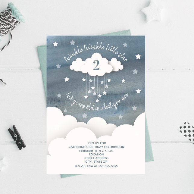 Invitation Twinkle Twinkle Little Star Aquarelle Anniversaire (Créateur téléchargé)