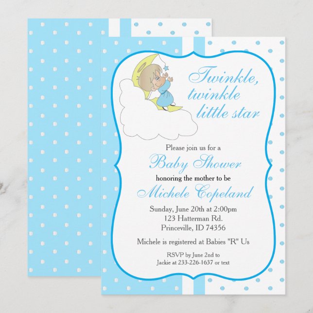Invitation Twinkle, Twinkle Little Star - Baby Boy (Devant / Derrière)
