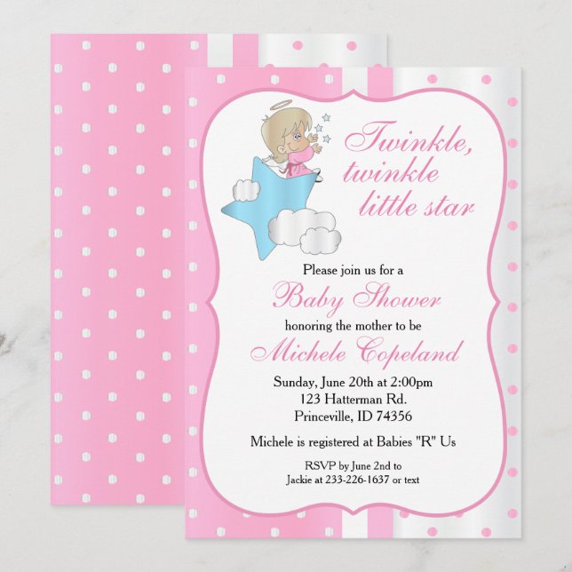 Invitation Twinkle, Twinkle Little Star - Baby Girl (Devant / Derrière)