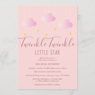 Invitation Twinkle Twinkle Little Star Baby Girl Douche rose