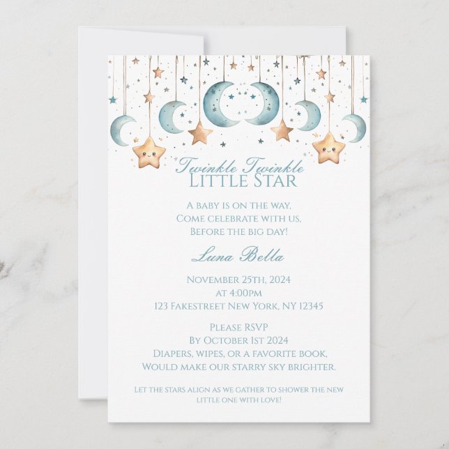 Invitation Twinkle, Twinkle Little Star - Baby shower (Devant)