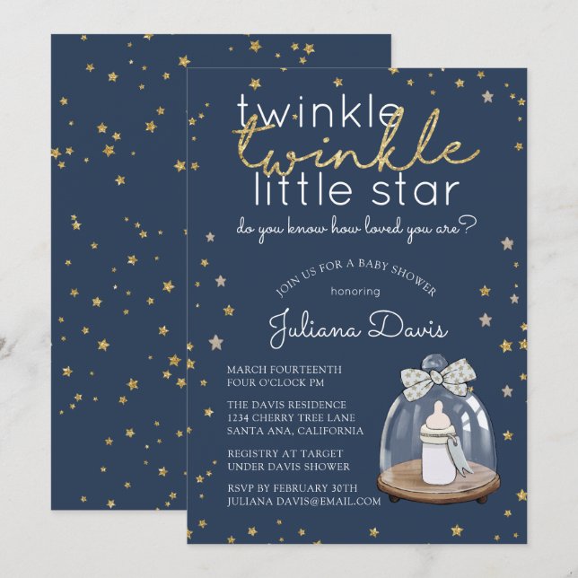 Invitation Twinkle Twinkle Little Star Baby shower (Devant / Derrière)