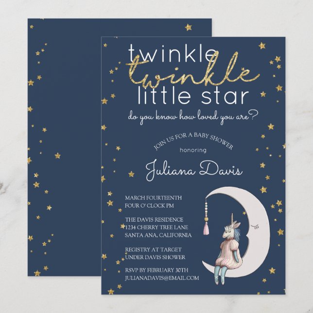 Invitation Twinkle Twinkle Little Star Baby shower (Devant / Derrière)