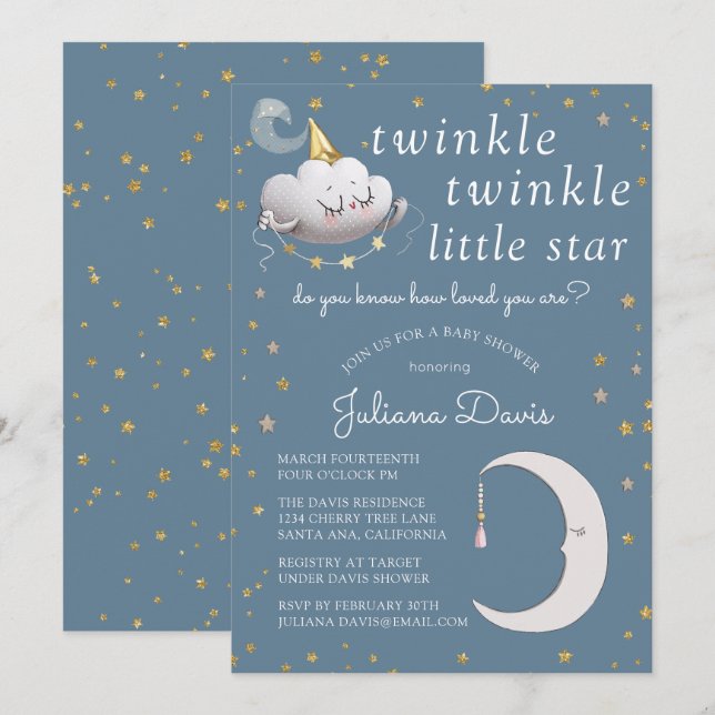 Invitation Twinkle Twinkle Little Star Baby shower (Devant / Derrière)
