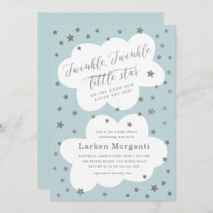 Invitation Twinkle Twinkle Little Star Baby shower bleu