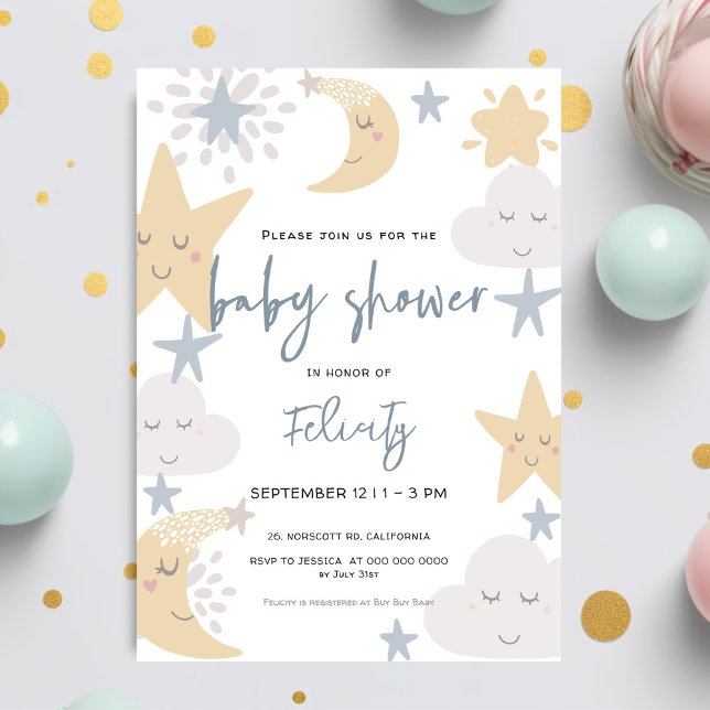 Invitation Twinkle Twinkle Little Star Baby shower céleste (Créateur téléchargé)