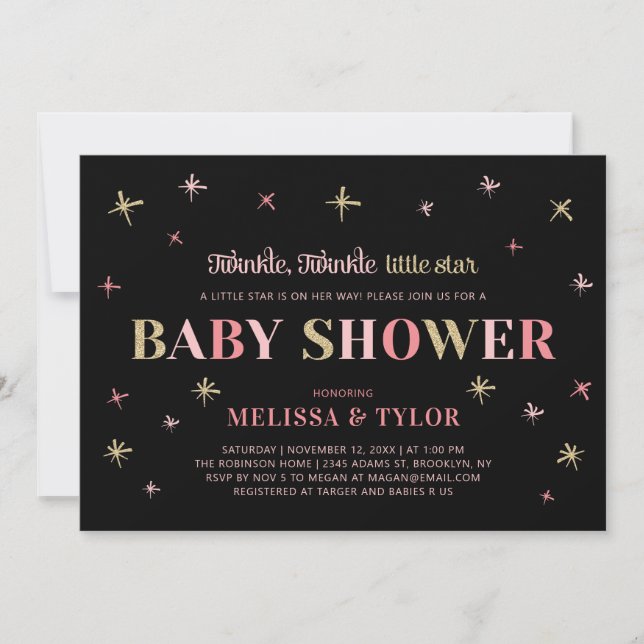 Invitation Twinkle Twinkle Little Star Baby shower fille (Devant)