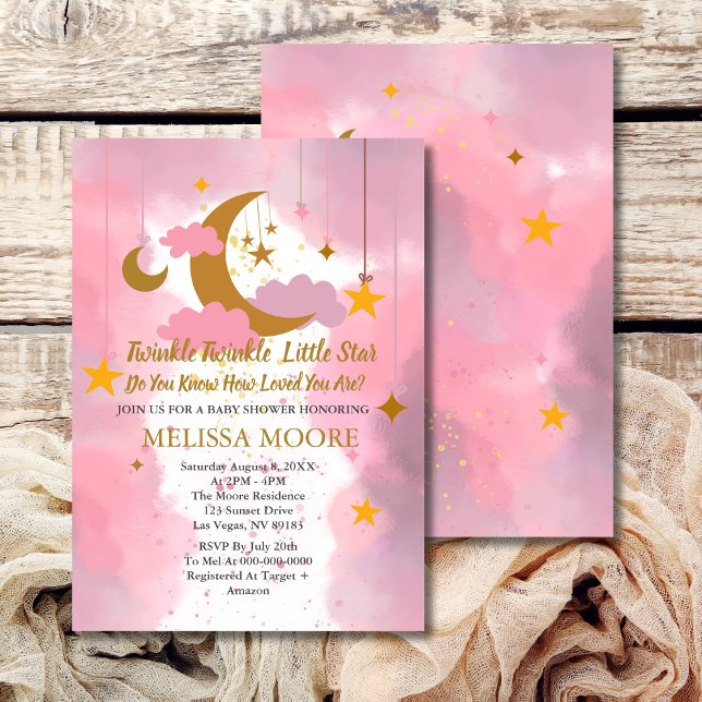 Invitation Twinkle Twinkle Little Star Baby shower fille (Créateur téléchargé)