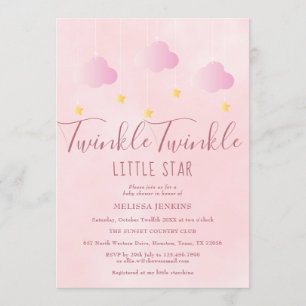 Invitation Twinkle Twinkle Little Star Baby shower fille rose