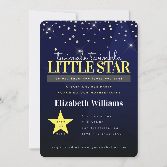 Invitation Twinkle Twinkle Little Star Baby shower moderne (Devant)