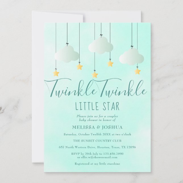 Invitation Twinkle Twinkle Little Star Baby shower neutre (Devant)