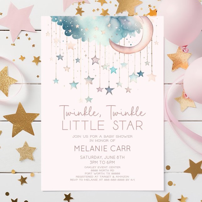 Invitation Twinkle Twinkle Little Star Baby shower rose (Créateur téléchargé)