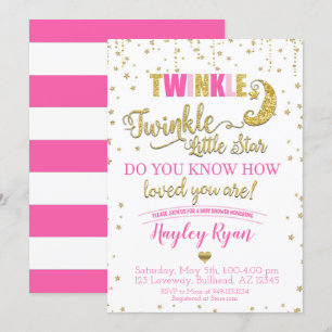 Invitation Twinkle Twinkle Little Star Baby shower rose or