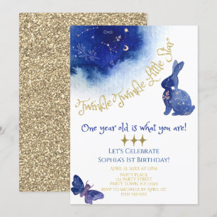 Invitation Twinkle Twinkle Little Star Blue Gold Aquarelle