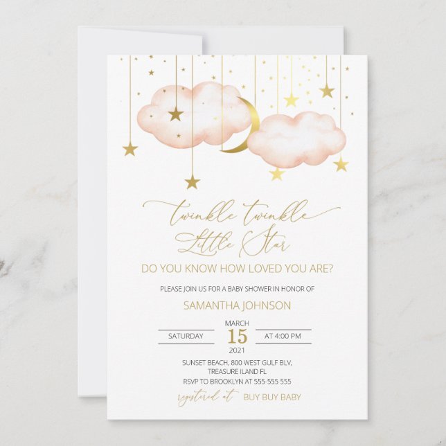 Invitation Twinkle Twinkle Little Star, Blush Moon et Stars (Devant)