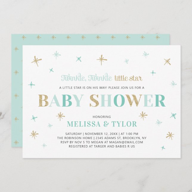 Invitation Twinkle Twinkle Little Star Boy Baby shower (Devant / Derrière)