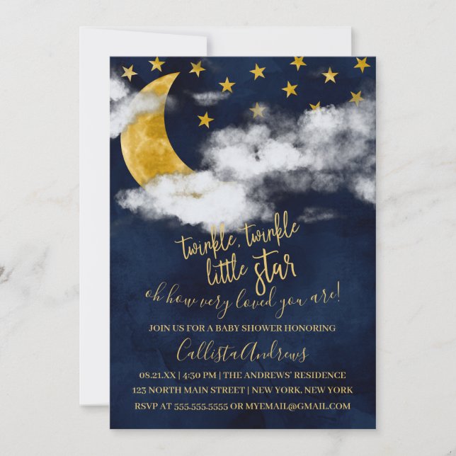 Invitation Twinkle Twinkle Little Star Citation Baby shower d (Devant)