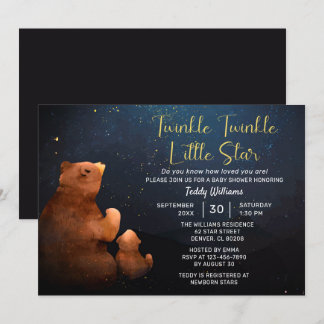 Invitation Twinkle Twinkle Little Star Cute Bear Baby shower