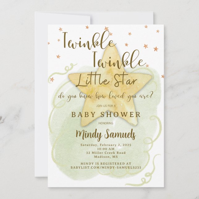 Invitation Twinkle Twinkle Little Star Douche genre neutre (Devant)