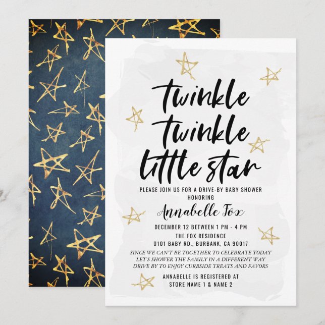 Invitation Twinkle Twinkle Little Star Drive-by Baby shower (Devant / Derrière)