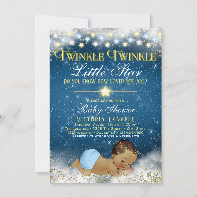 Invitation Twinkle Twinkle Little Star Ethnic Baby Boy Douche (Devant)