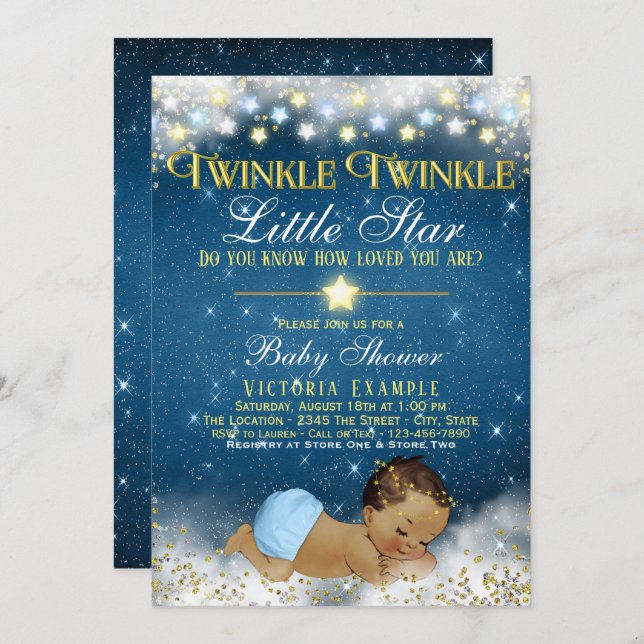 Invitation Twinkle Twinkle Little Star Ethnic Boy Douche (Devant / Derrière)