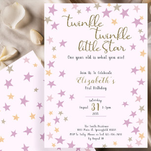 Invitation Twinkle Twinkle Little Star Fille Rose 1er Anniver