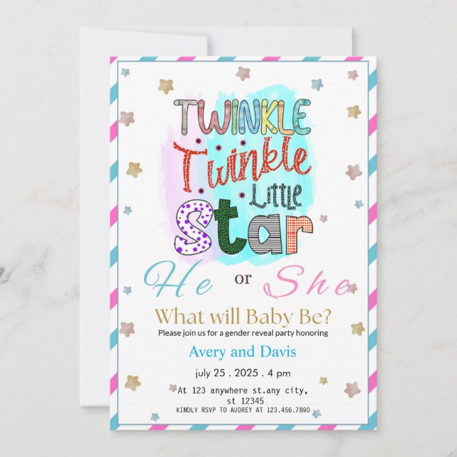 Invitation Twinkle Twinkle Little Star Genre Reveal (Devant)